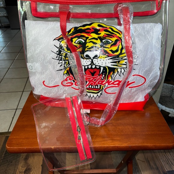 Ed Hardy Transparent Red and White Tote - Picture 2 of 4